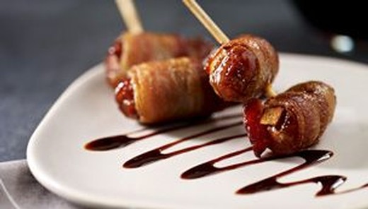 Bacon-Wrapped Dates with Chorizo and Balsamic Glaze